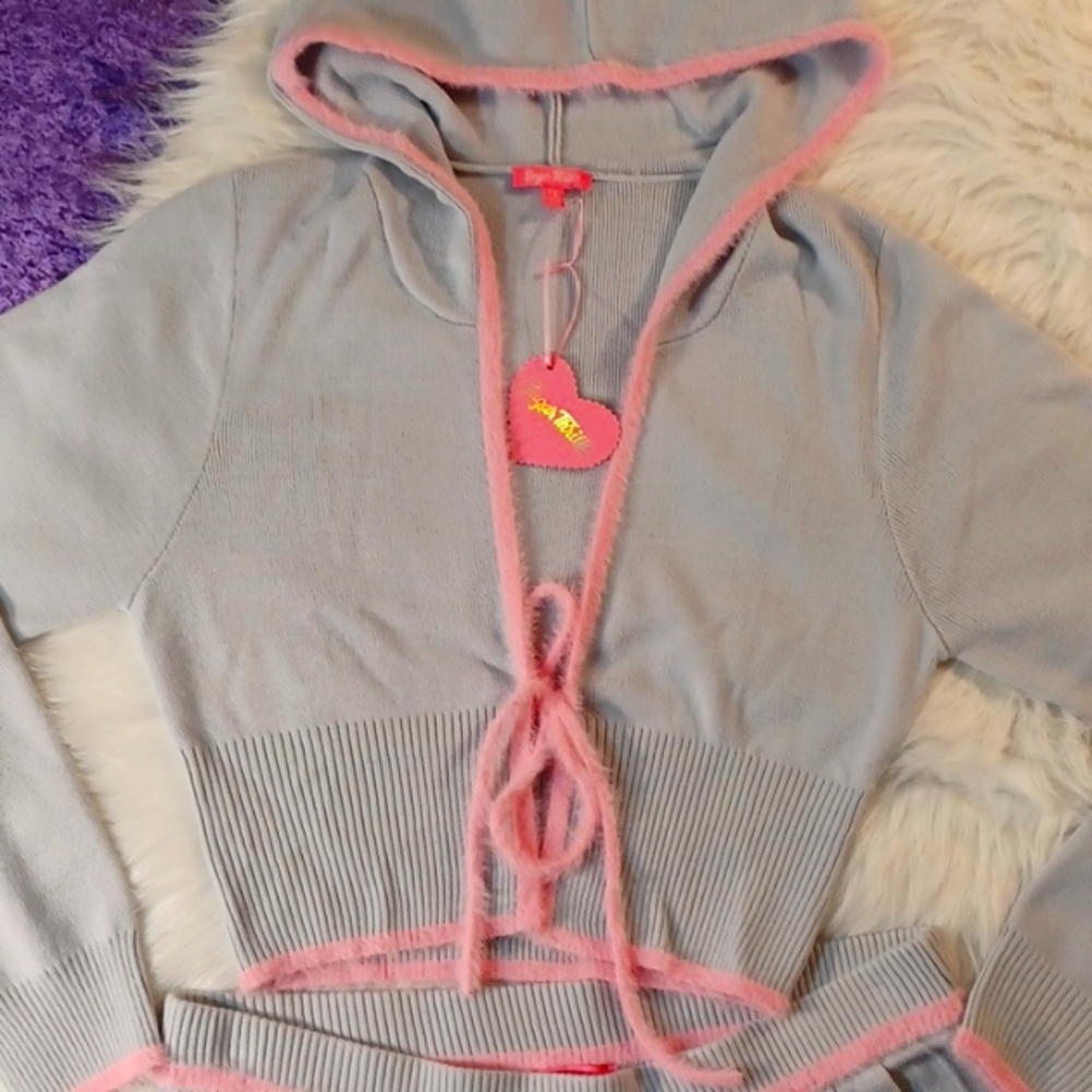 DOLLSKILL SUGAR THRILLZ 1X CRYSTAL QUIET SKIRT SET GRAY/PINK TRIM SOFT KNIT - Picture 1 of 17